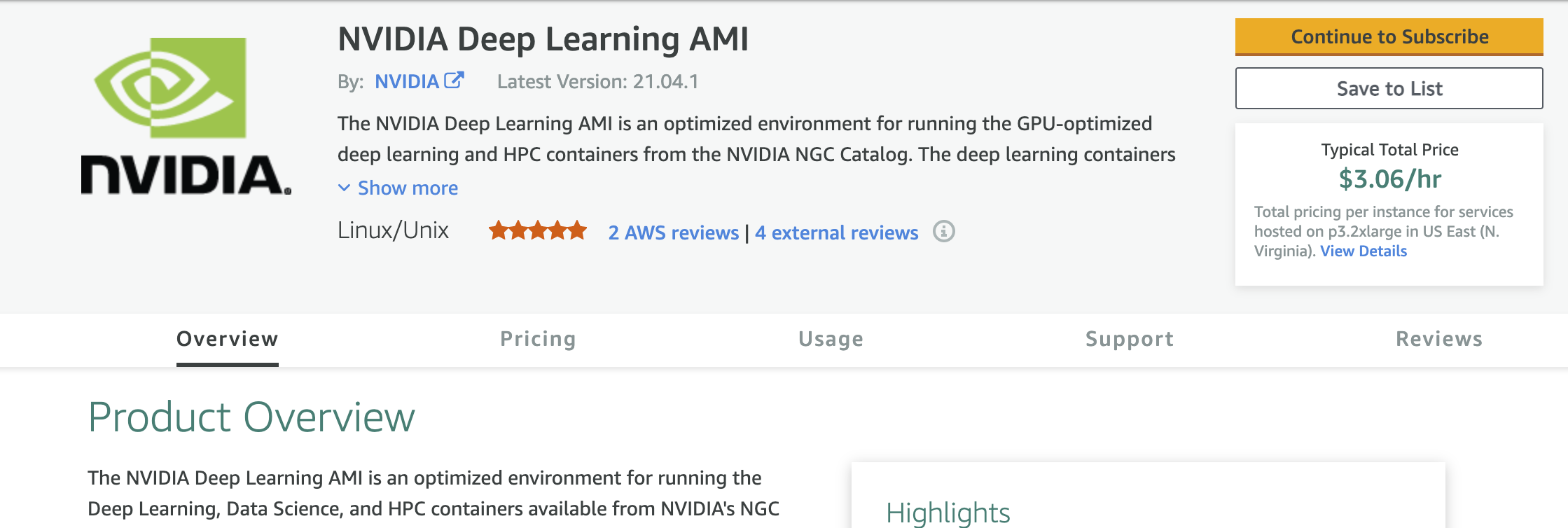 NVIDIA AMI on AWS Marketplace